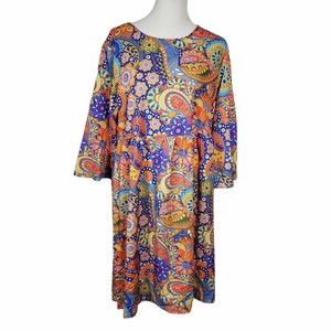Flare Sleeve Knee Length Lightweight Bright paisley print X-Large Dress Nwt